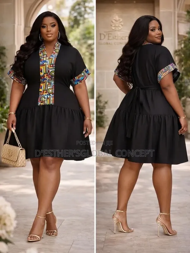 Elegant Black African Print Trim Plus Size Designed With Kente Ankara for  sale