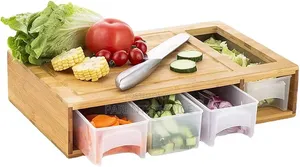 Bamboo Cutting Board With 4 Containers