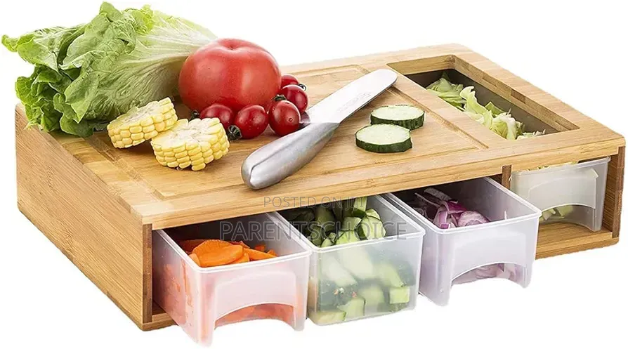 Bamboo Cutting Board With 4 Containers