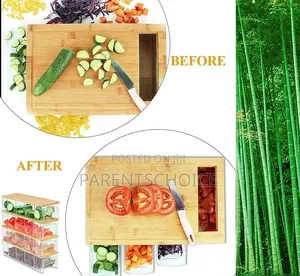 Bamboo Cutting Board With 4 Containers
