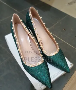 Shein Pearl Decor Green Vamp High Heel Shoes