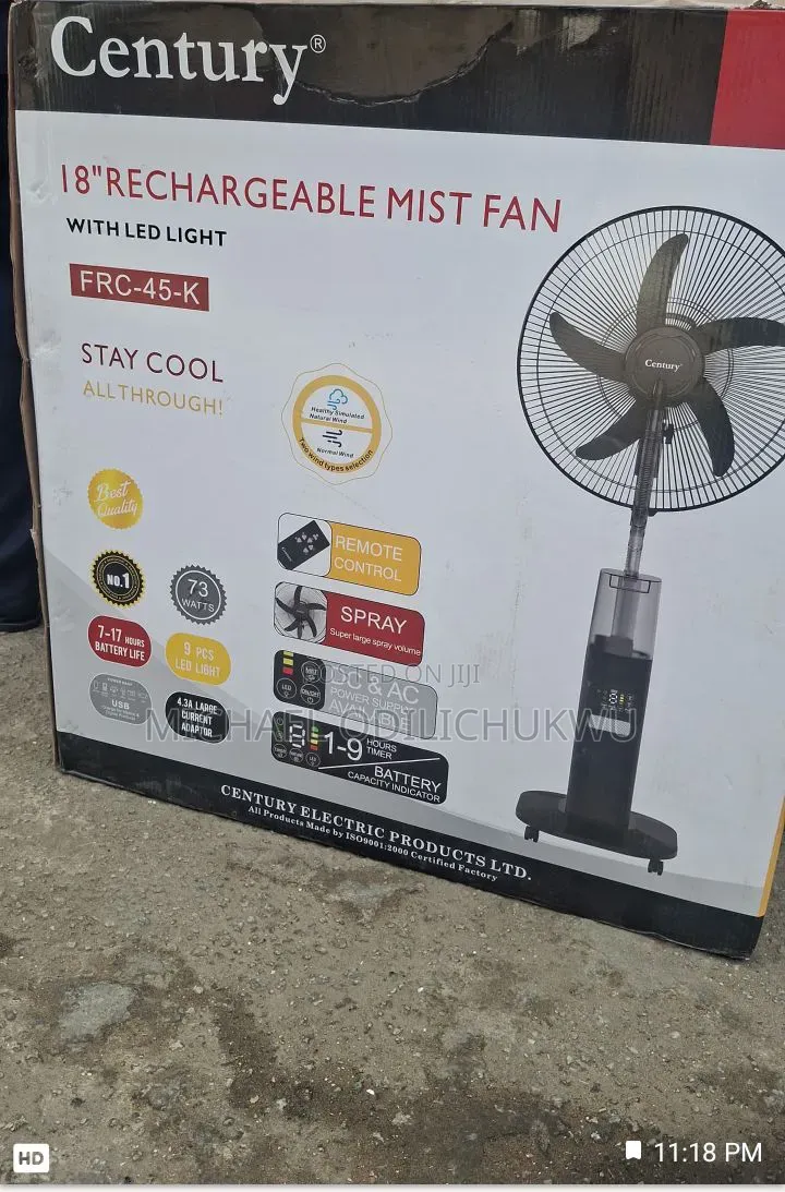 Century Rechargeable Fan With Remote Control Spray