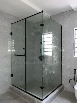 Bathroom Glass Cubicle With Black Accessories