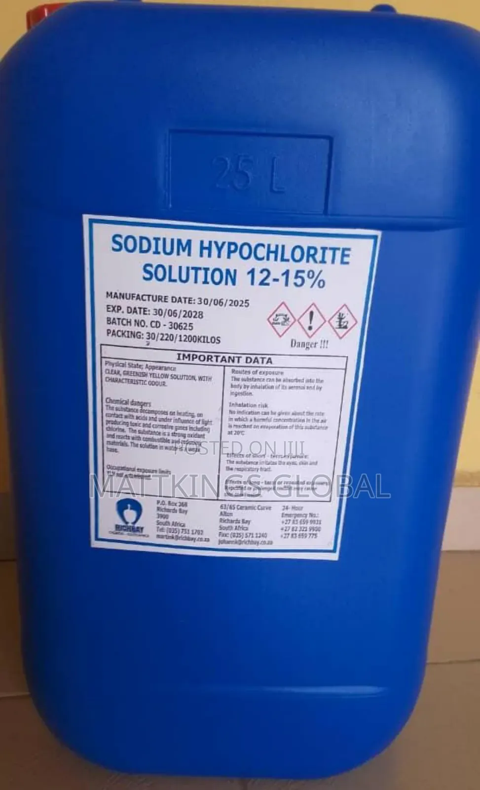 Sodium Hypochlorite Solution 12 - 15 25l