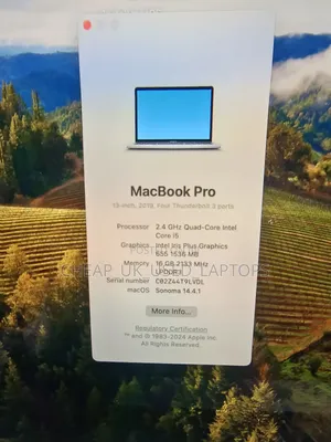 Laptop Apple MacBook Pro 2019 16GB Intel Core i5 SSD 256GB