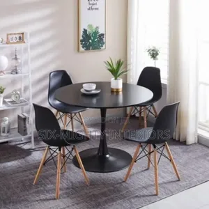 Round Dining Table Set With 4 Sitting Chairs Black