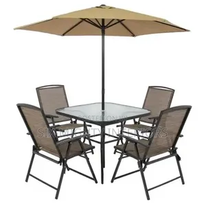 Outdoor Patio Furniture Set of Table and 4 Chairs With Umbrella