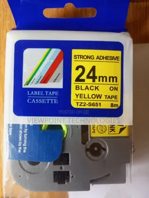 Brother-Compatible Tze 24mm Black on Yellow Label Tape Cassette.