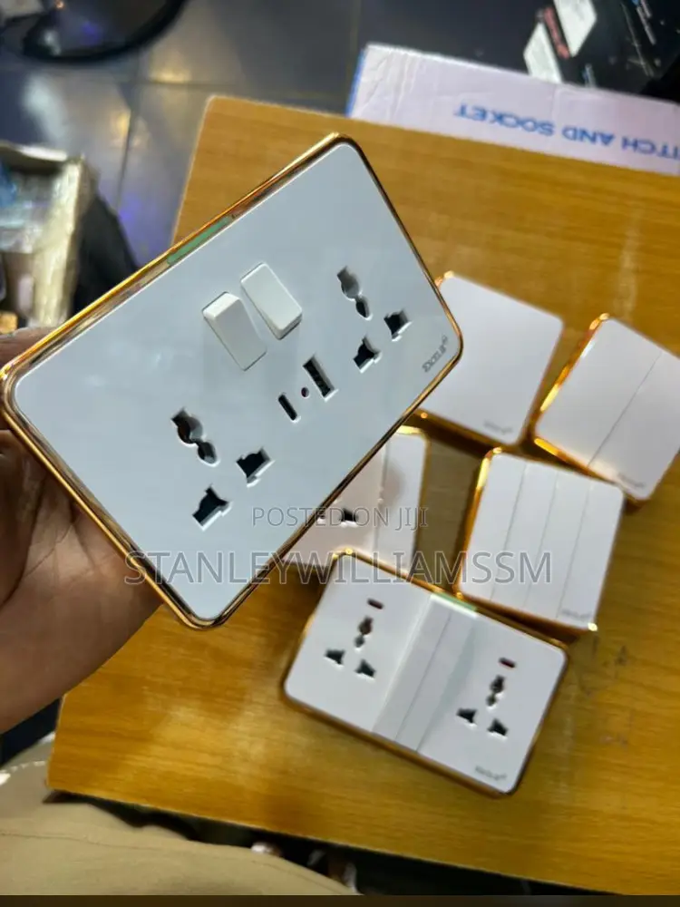 White and Gold Double Socket With Usb and Type C