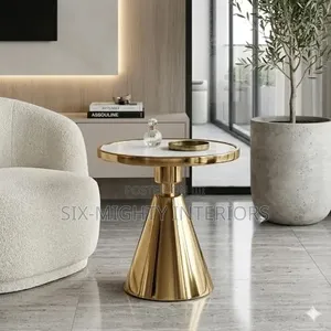 Luxury Gold Pedestal Side Table - Round Marble Top Coffee Table