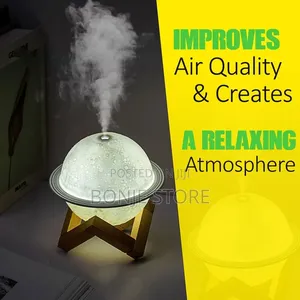 Planet Humidifier Diffuser With Wooden Stand, 3 Light Level + Free Oil