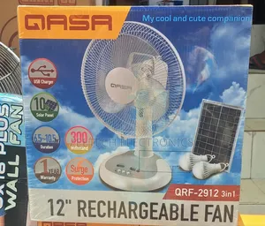Qasa 12" Rechargeable Table Fan With Panel and Bulb