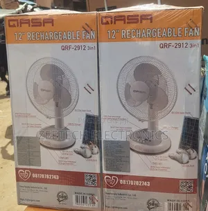 Qasa 12" Rechargeable Table Fan With Panel and Bulb