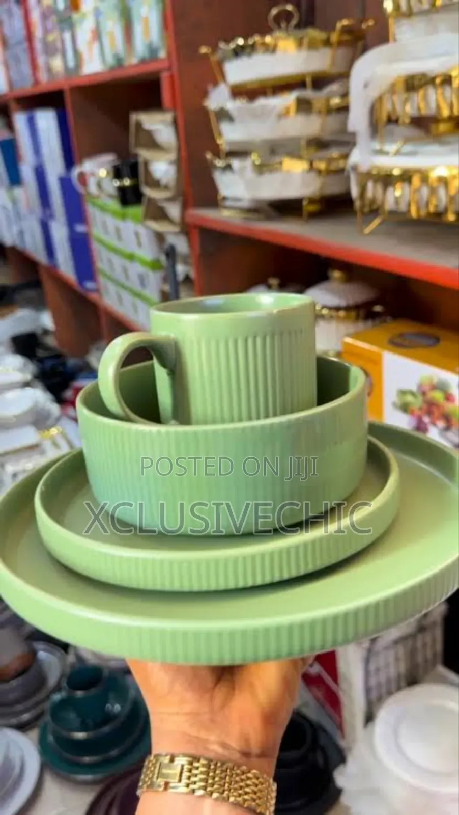 16pcs Ribbed Texture Ceramic Breakable Dinner Set - Different Colours