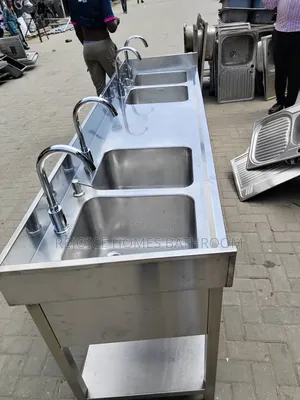 4-Tap Industrial Stainless Steel Double Kitchen Sink