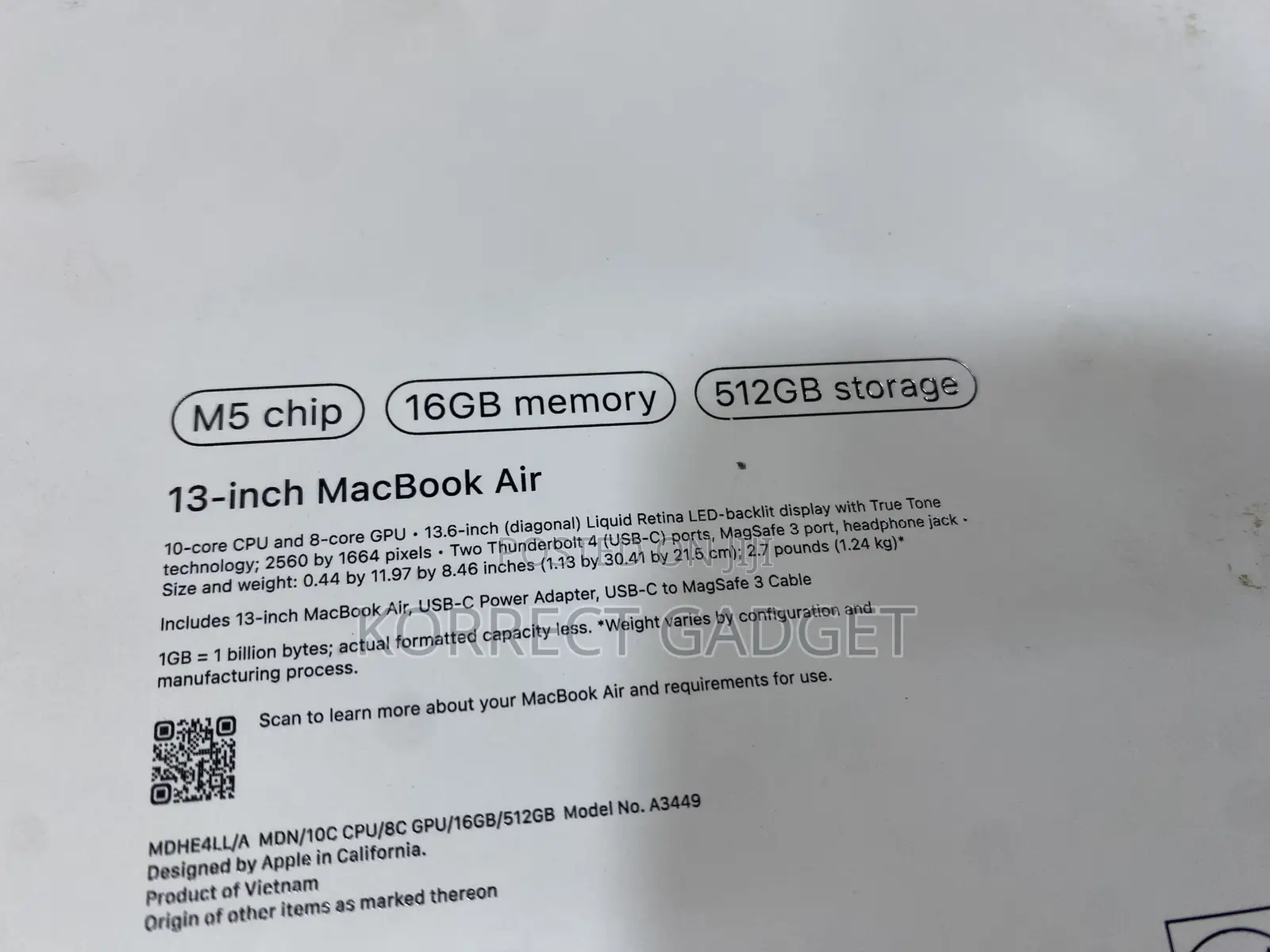 New Laptop Apple MacBook Air 2026 M5 16GB Apple M5 SSD 512GB