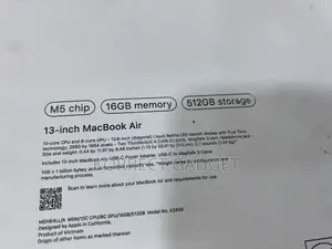 New Laptop Apple MacBook Air 2026 M5 16GB Apple M5 SSD 512GB
