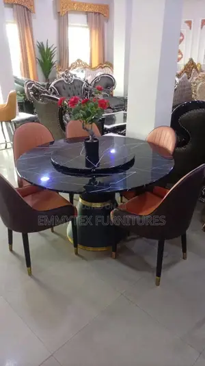 Marble Top by 6 Chairs Round Dining Table