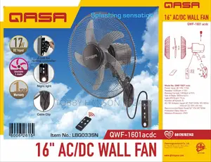 Qasa 16 Inches Ac/Dc Wall Fan QWF-1601 Acdc With Adapter