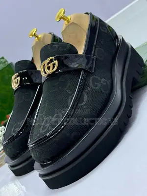 Black Men's Gucci Patterned Leather Loafers With Platform Soles