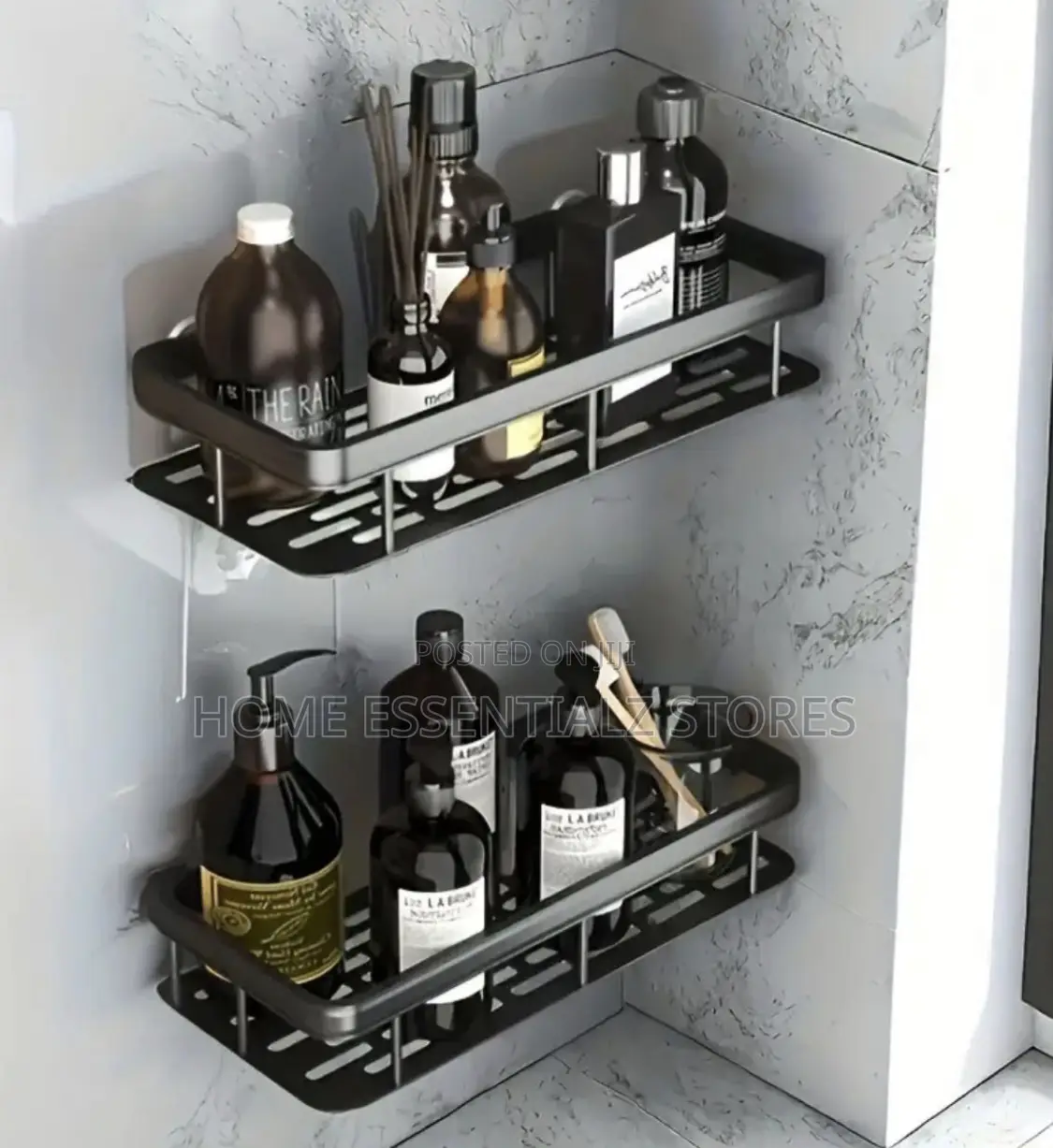 Black Aluminum Bathroom Organizer - 2 Pieces Bathroom Rack