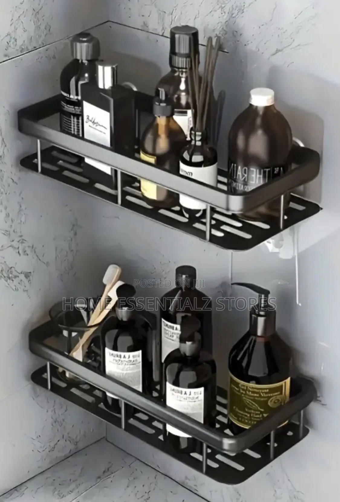 Black Aluminum Bathroom Organizer - 2 Pieces Bathroom Rack