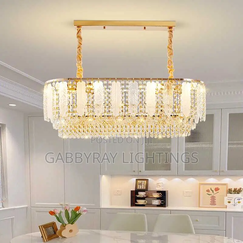 Long Gold Crystal Chandelier