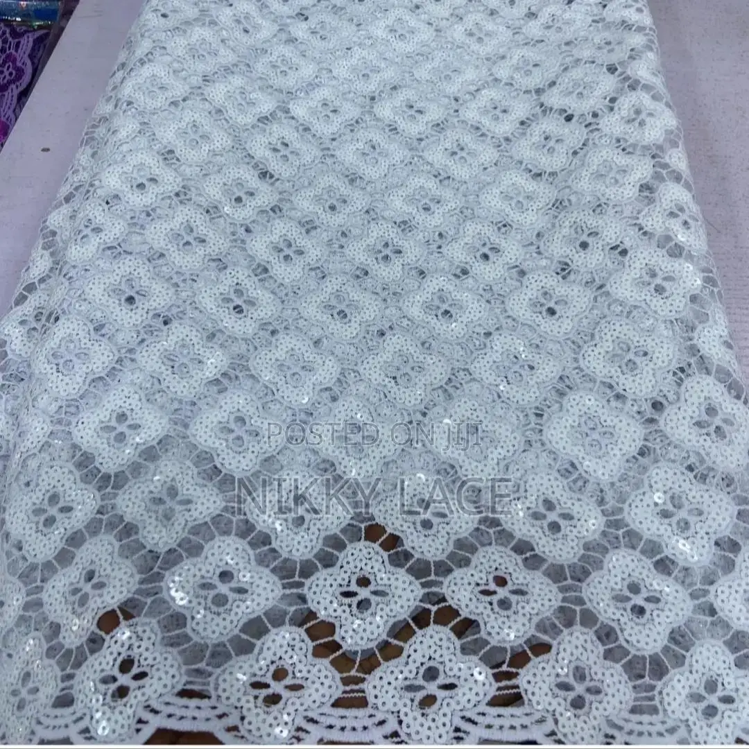 White Sequins Guipure Lace