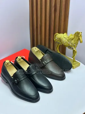 Bold Textured Leather Buckle-Strap Loafers Size 40-46