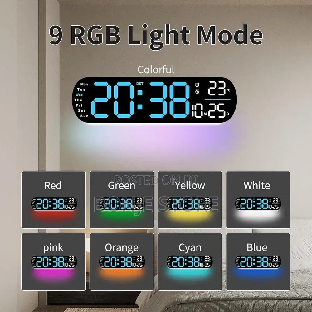 Led Wall Clock With Light Color Changing Temperature Remote Control