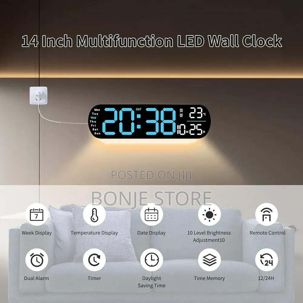 Led Wall Clock With Light Color Changing Temperature Remote Control