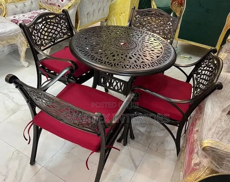 Solid Round Cast Metal Table With Chairs