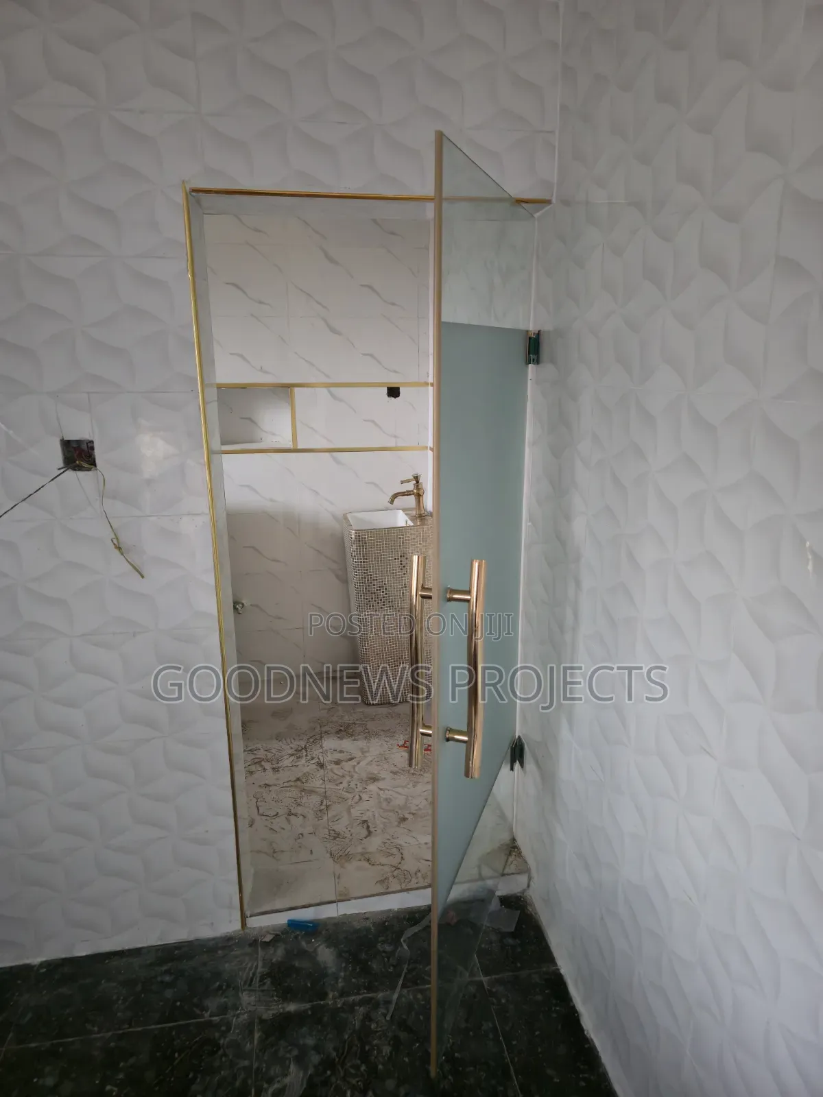 Half Frosted Glass Door With Gold Accessory