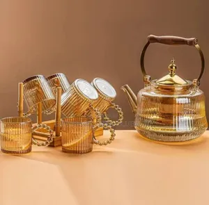 Borosilicate Heat Resistant Glass Tea Jug With 4 Glass Cups