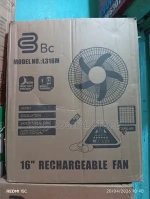 16-Inch Solar Rechargeable Fan (With Phone Charger Remote)