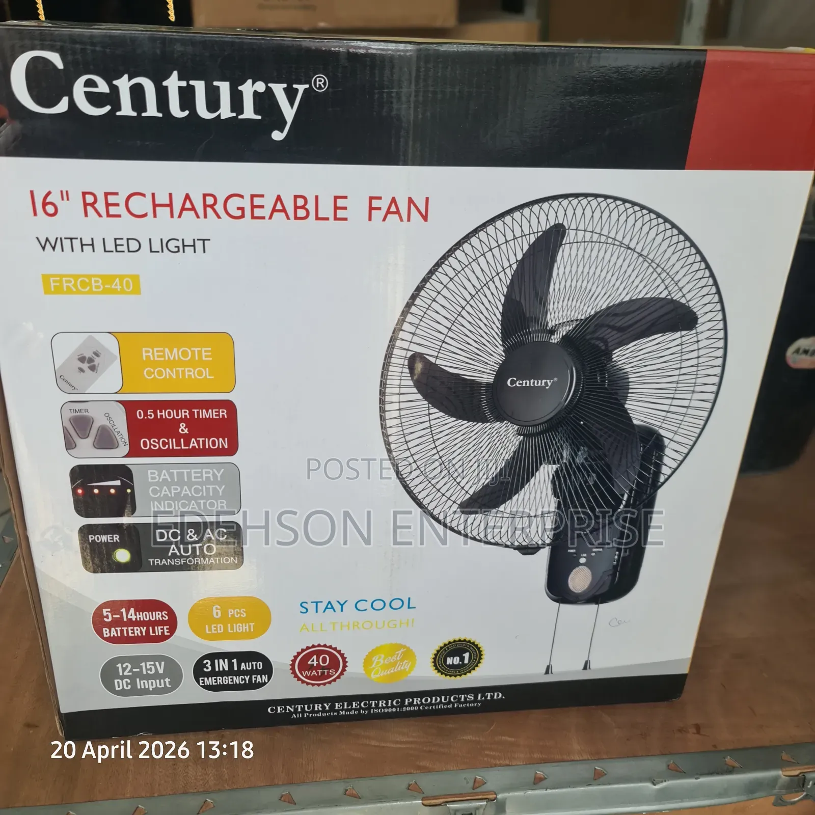 Century Rechargeable Wall Fan 16