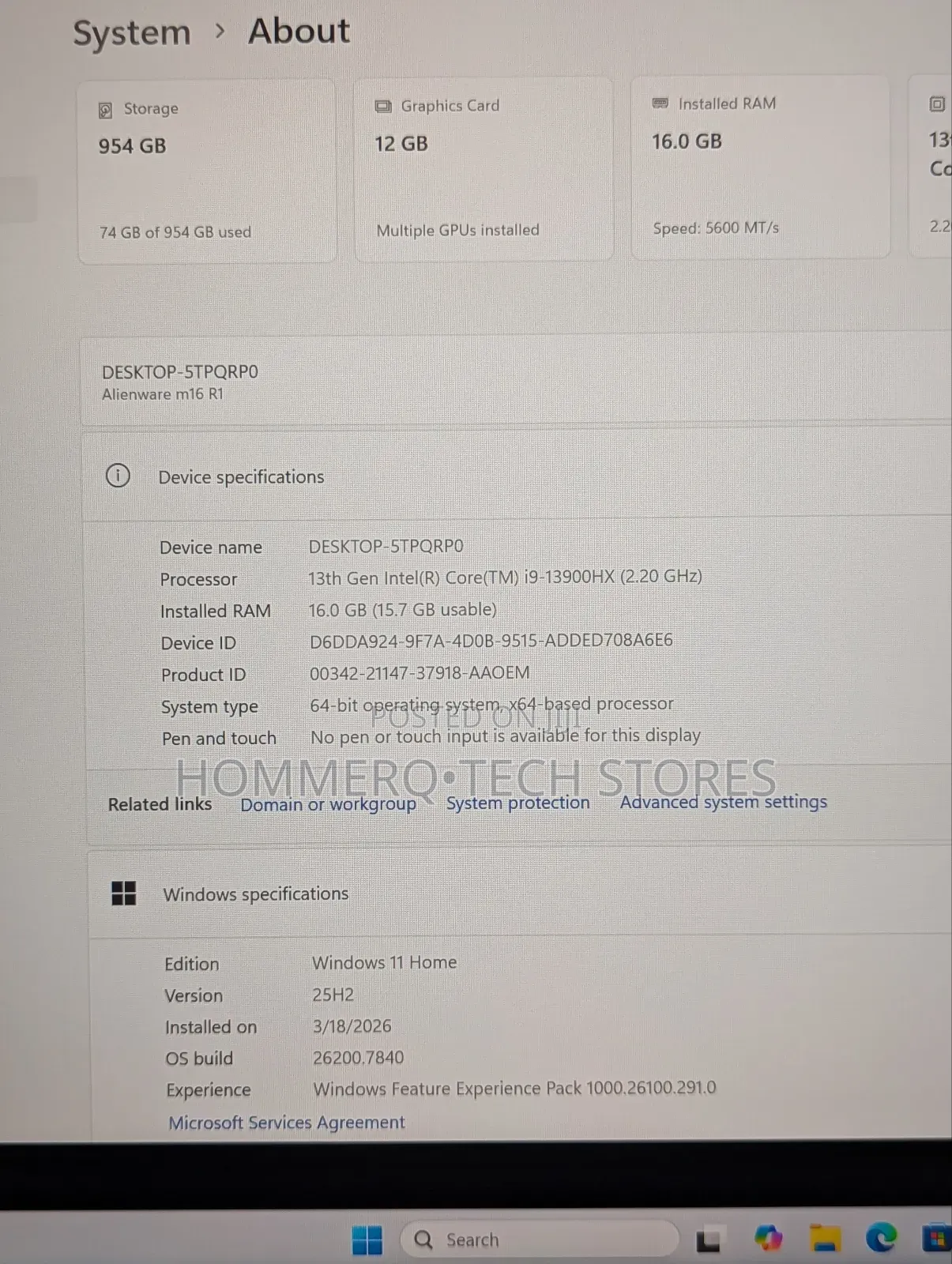 Laptop Alienware M16 R1 16GB Intel Core i9 SSD 1T