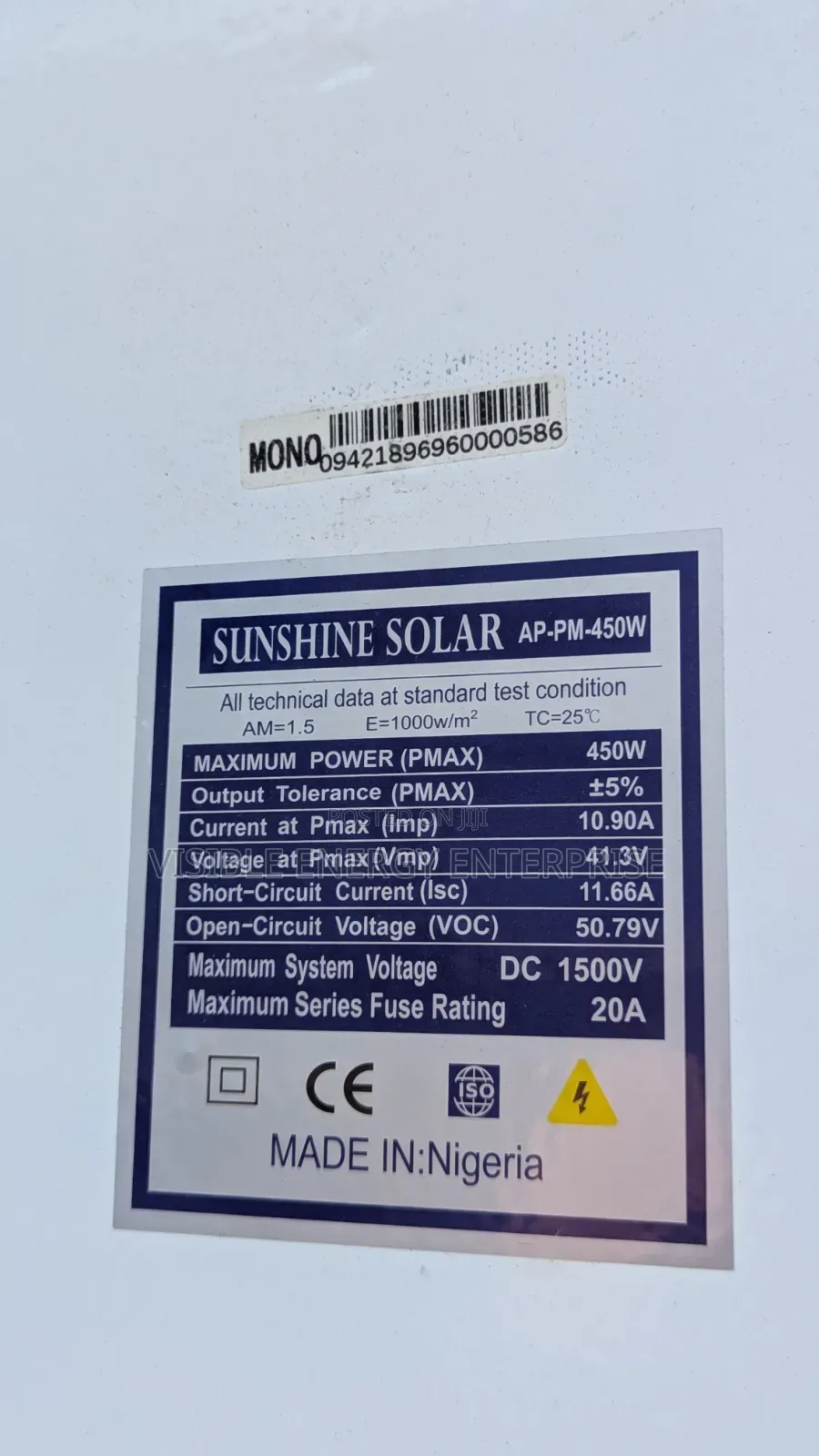 Sunshine 450w Monocrystalline Solar Panel