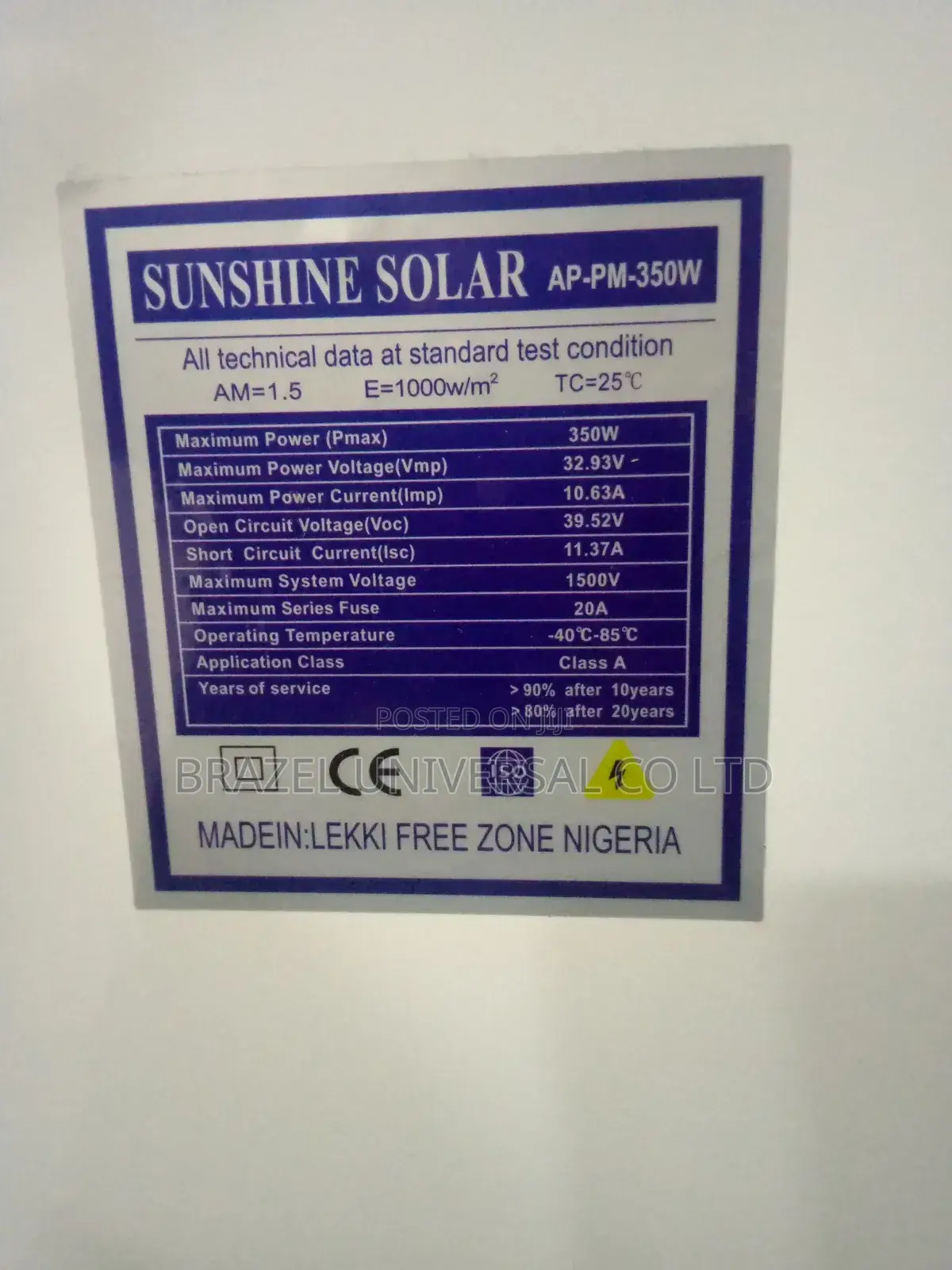 Sunshine Solar 350w Mono Panel