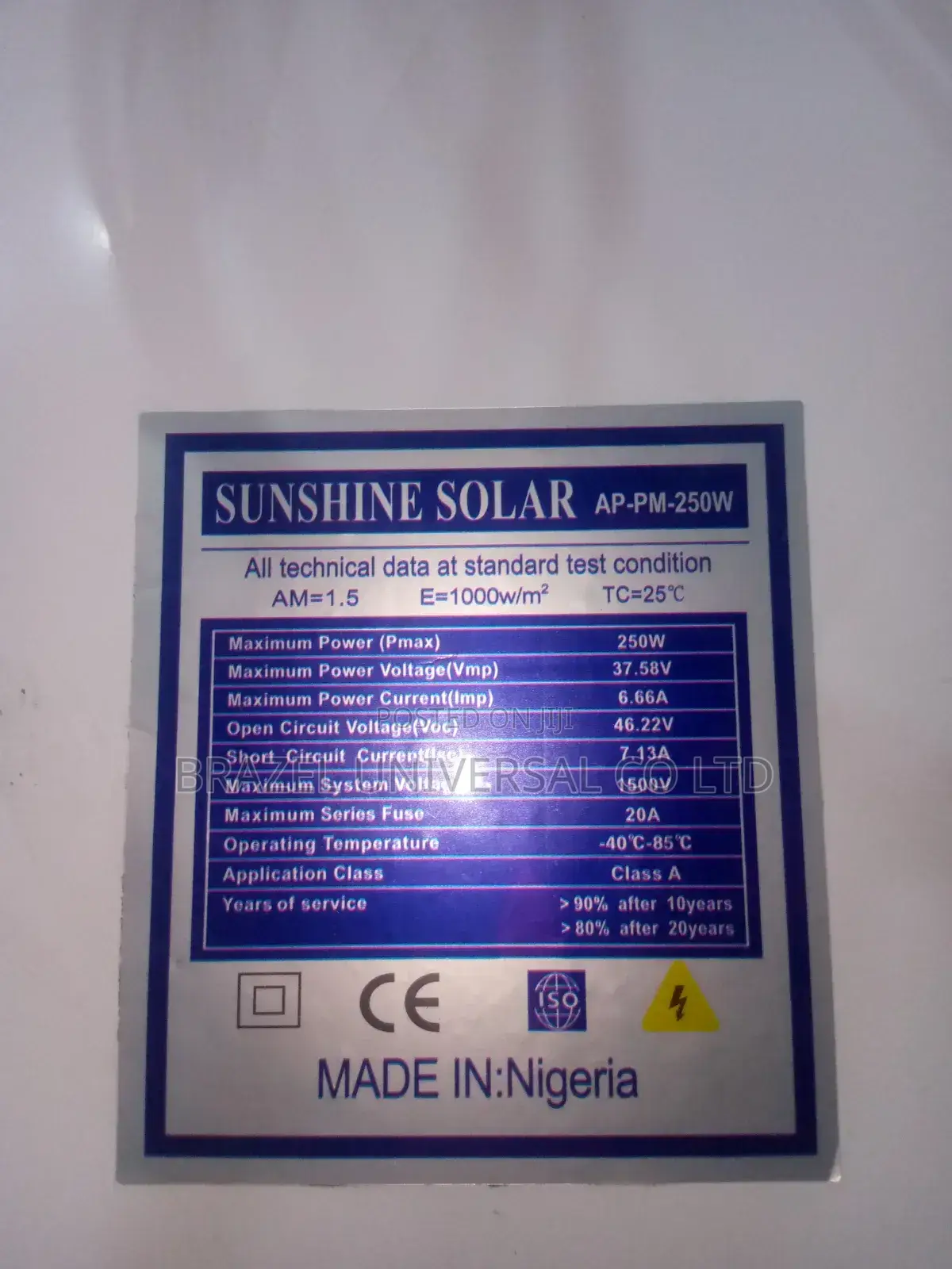 Sunshine Solar 250w Mono Panel