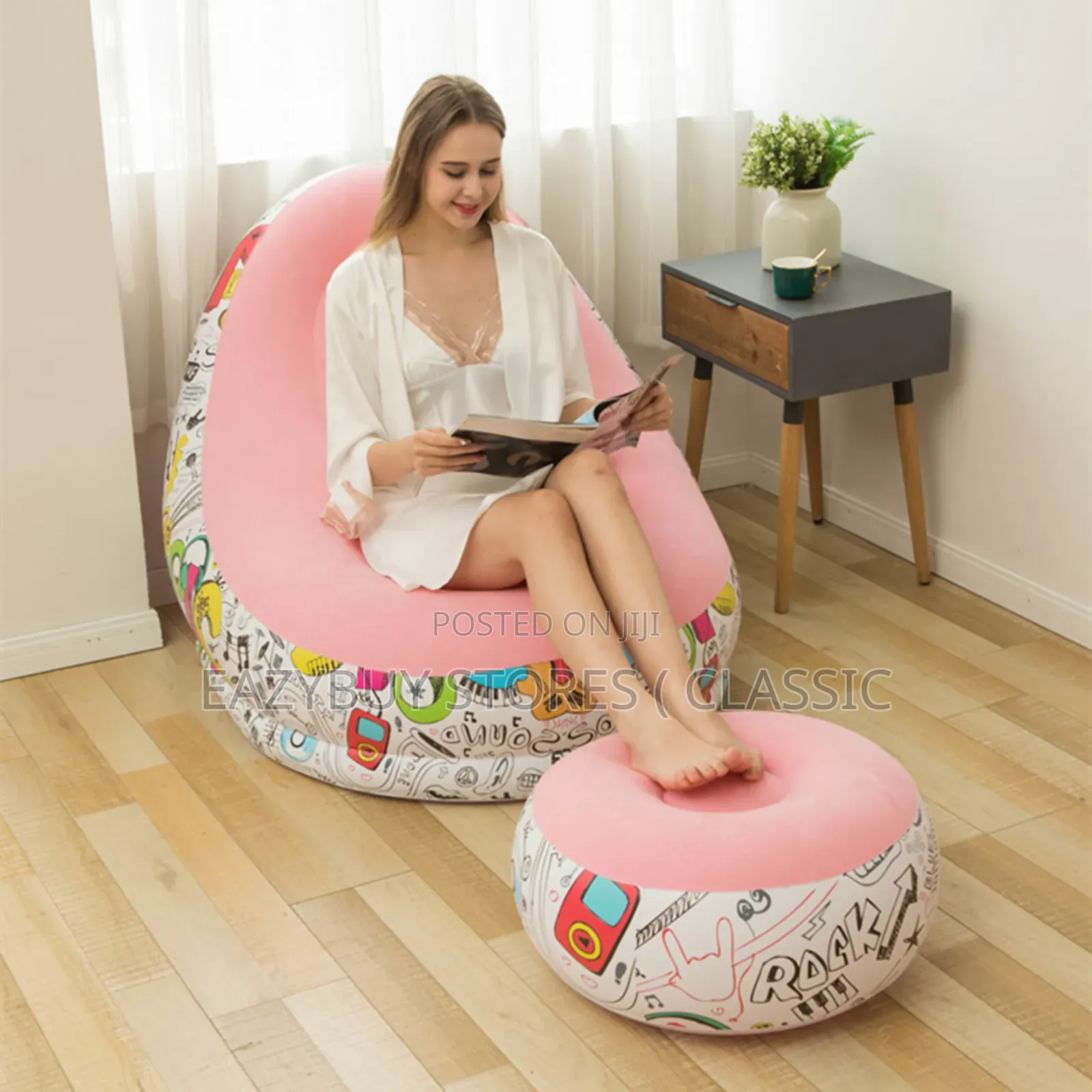2 In1 Inflatable Sofa Chair With Flower Design