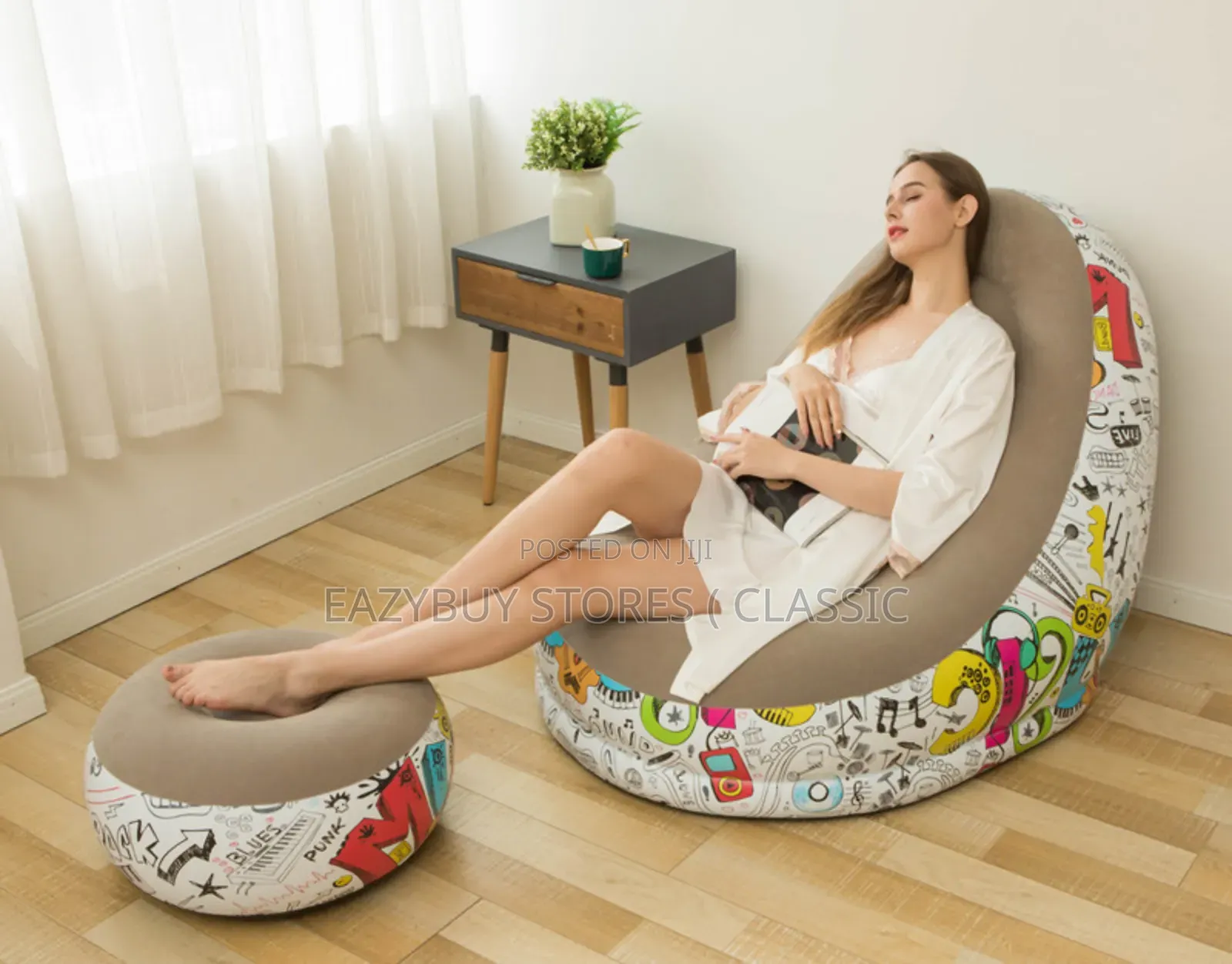 2 In1 Inflatable Sofa Chair With Flower Design