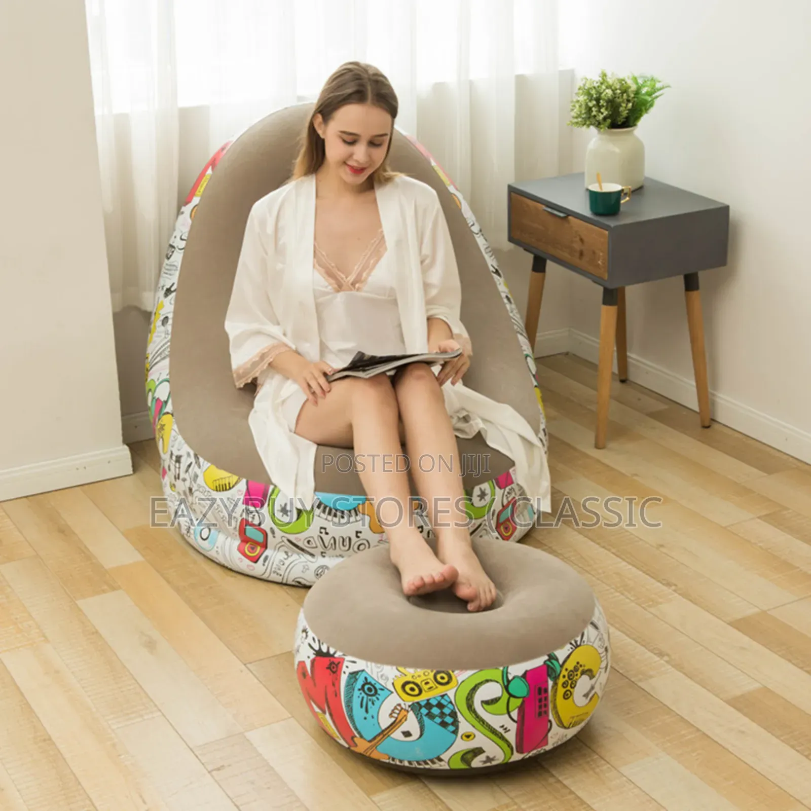 2 In1 Inflatable Sofa Chair With Flower Design