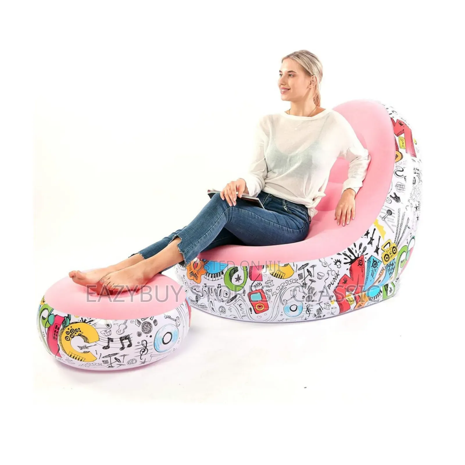 2 In1 Inflatable Sofa Chair With Flower Design