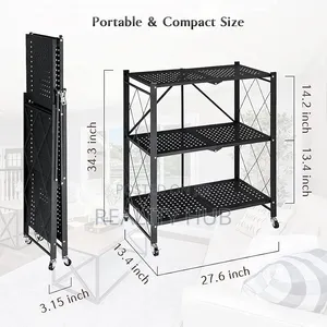 3 Layers Foldable Storage Rack With Wheels Colour: Black