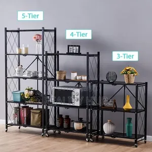 Foldable Kitchen Storage Rack Space Saving Metal Stand With Wheel Iron
