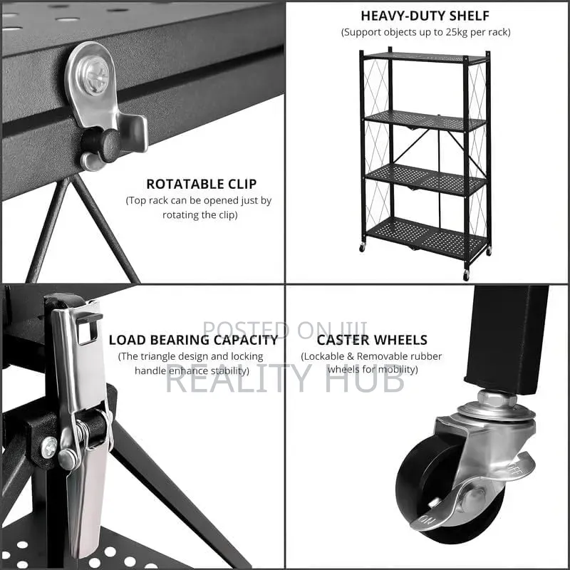 Foldable Kitchen Storage Rack Space Saving Metal Stand With Wheel Iron