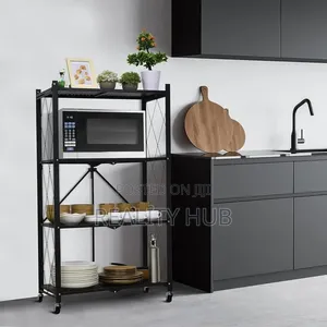 Foldable Kitchen Storage Rack Space Saving Metal Stand With Wheel Iron