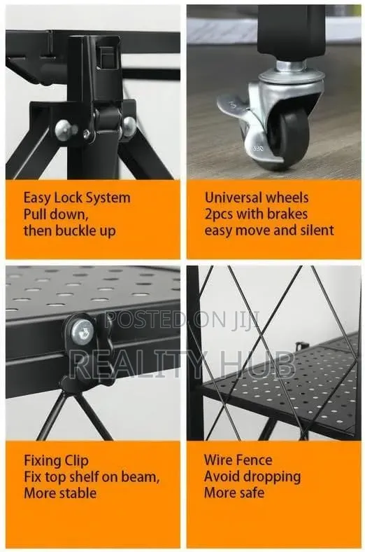 Foldable Kitchen Storage Rack Space Saving Metal Stand With Wheel Iron