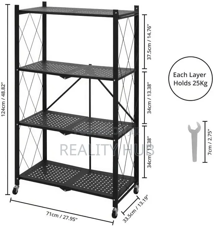 Foldable Kitchen Storage Rack Space Saving Metal Stand With Wheel Iron